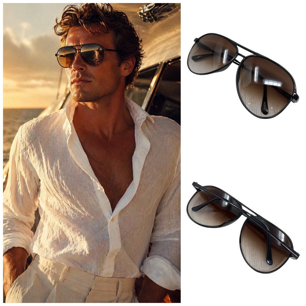 Vintage Aviator Sunglasses Black Metal Carbon Fibre Frame Taiwan 8050 Top Gun
